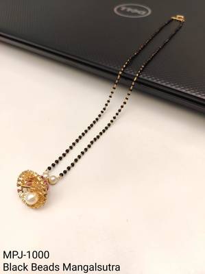 Black beads mangalsutra with gold-toned pearl pendant, traditional indian bridal necklace 4