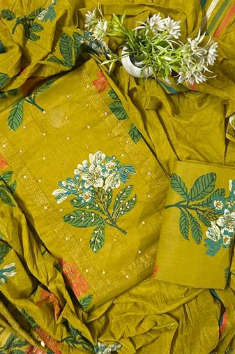 Women's  Cotton Unstitched Salwar Suit Material With Dupatta