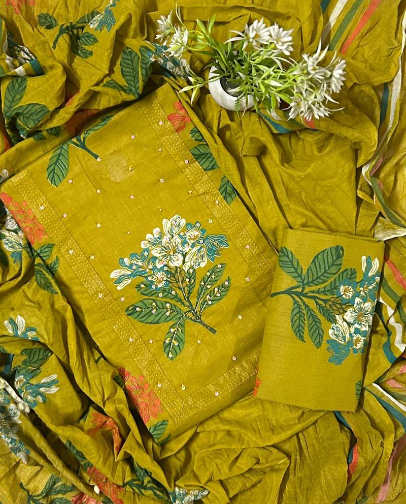 Women's  Cotton Unstitched Salwar Suit Material With Dupatta