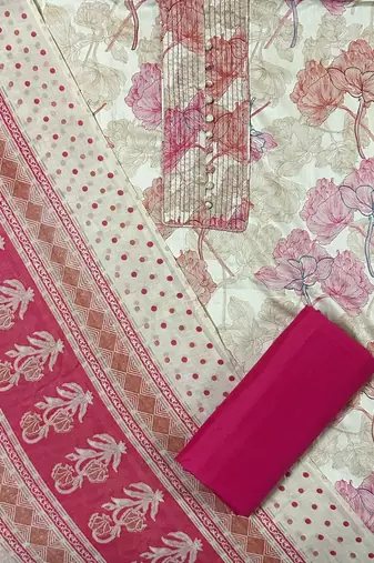Women's  Cotton Unstitched Salwar Suit Material With Dupatta