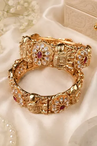 Gajapushpa Premium Gold Plated Temple Kada
