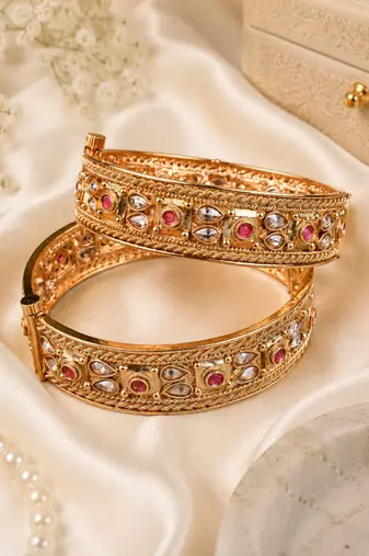 Ratnaveni Heritage Gold Plated Stone Kada