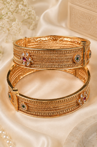 Premium Floral Weave Gold Plated Bangles