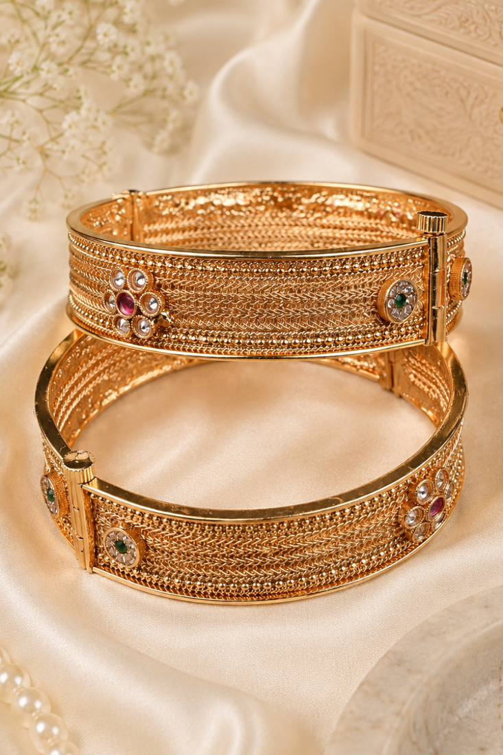 Premium Floral Weave Gold Plated Bangles