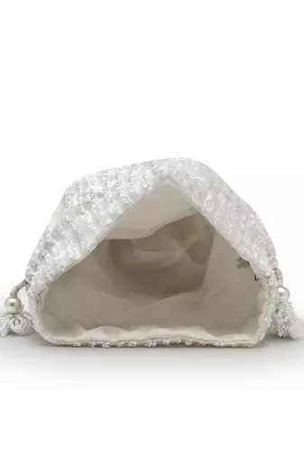   noor edit pure ivory satin sequin embellished potli