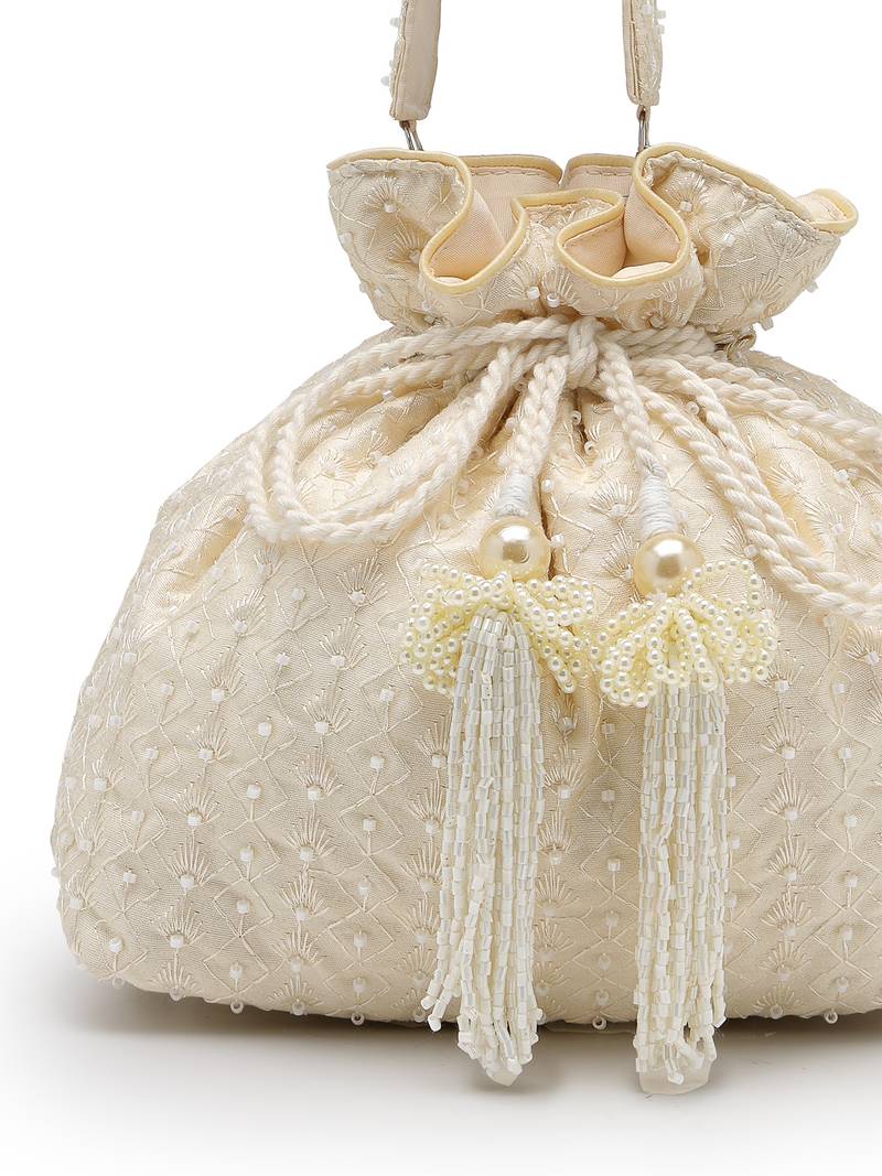 noor edit ivory faux silk botanical embroidered potli