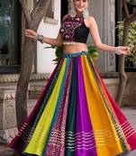Multicolor Navratri Lehenga Choli for Women, Navrang Chaniya Choli, Mirror Work Blouse