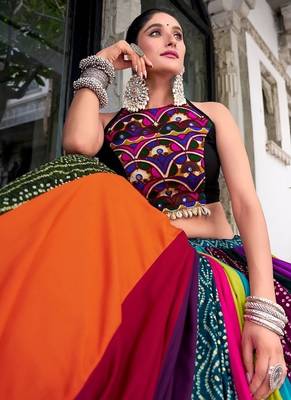 Multicolor Navratri Lehenga Choli for Women, Navrang Chaniya Choli, Mirror Work Blouse 3