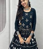 Navy Blue Cotton Navratri Lehenga Choli for Women, Elephant Print Lehenga, Hand Work Choli
