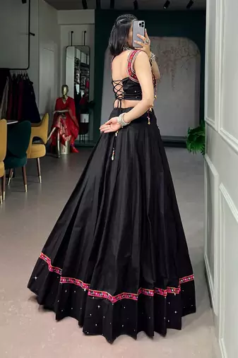 Black Navratri Lehenga Choli for Women with Mirror Work, Gujarati Garba Chaniya Choli