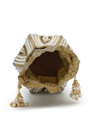  lotus antique gold pearl & sequin embellished potli 6
