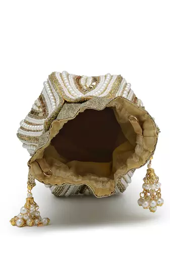   lotus antique gold pearl & sequin embellished potli