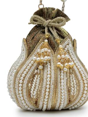  lotus antique gold pearl & sequin embellished potli 7