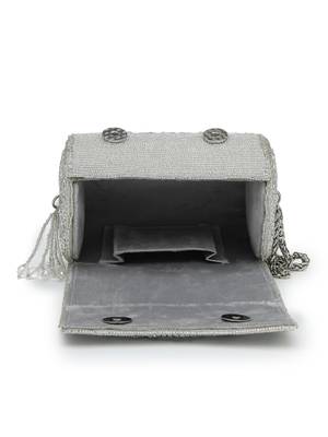  tipify metallic silver geometric mirror embellished clutch 6