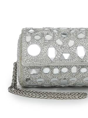  tipify metallic silver geometric mirror embellished clutch 7