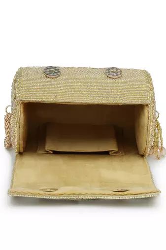   tipify metallic gold geometric mirror embellished clutch
