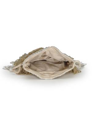  dewdrop fringe metallic gold & silver suede beaded potli 6