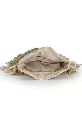   dewdrop fringe metallic gold & silver suede beaded potli