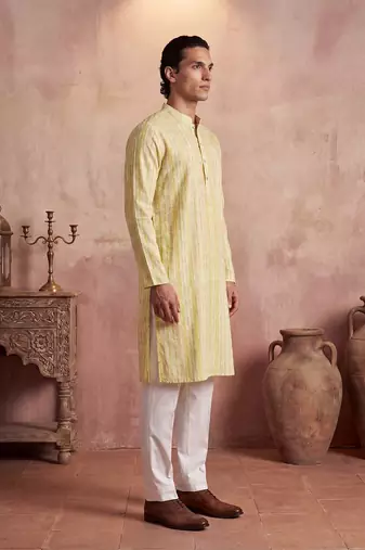 Mens multi silk blend abstract printed kurta