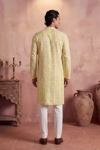 Mens multi silk blend abstract printed kurta