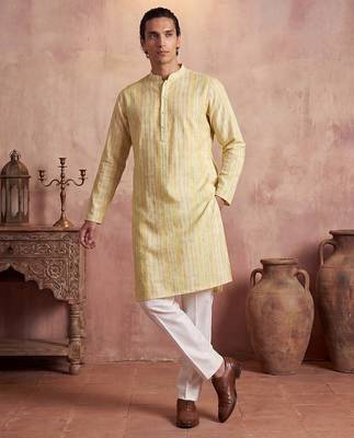 Mens multi silk blend abstract printed kurta 5