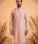 Mens multi silk blend abstract printed kurta