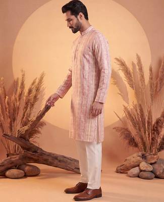 Mens multi silk blend abstract printed kurta 3