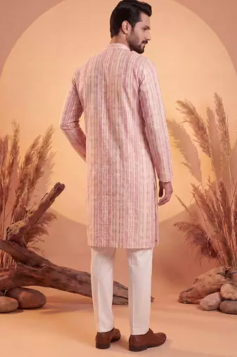Mens multi silk blend abstract printed kurta