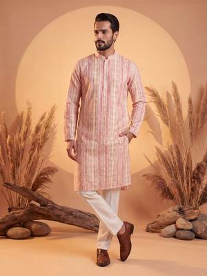 Mens multi silk blend abstract printed kurta 5