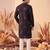 Mens black silk blend solid embroidered kurta