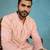 Mens pink silk blend solid embroidered kurta
