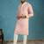 Mens pink silk blend solid embroidered kurta