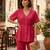Women's pink solid short sleeve top with elastic waist trousers co-ord