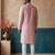 Mens pink silk blend solid embroidered kurta
