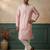 Mens pink silk blend solid embroidered kurta