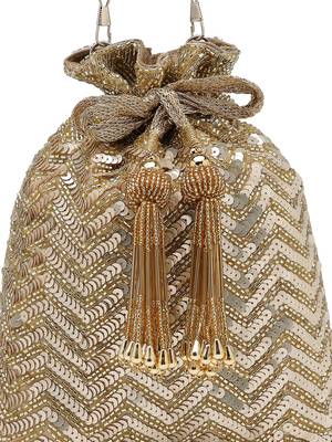   noor edit metallic gold suede sequin embellished potli 7
