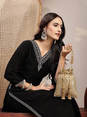   noor edit metallic gold suede sequin embellished potli 8