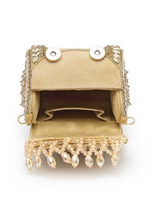  crystal cascade champagne gold suede embellished clutch 6