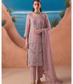 Heavy chiffon silk pink hand embroidered straight suit for women wedding