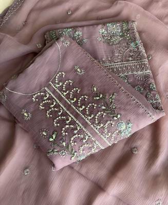 Heavy chiffon silk pink hand embroidered straight suit for women wedding 3