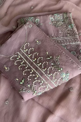 Heavy chiffon silk pink hand embroidered straight suit for women wedding