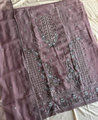 Heavy chiffon silk pink hand embroidered straight suit for women wedding 4