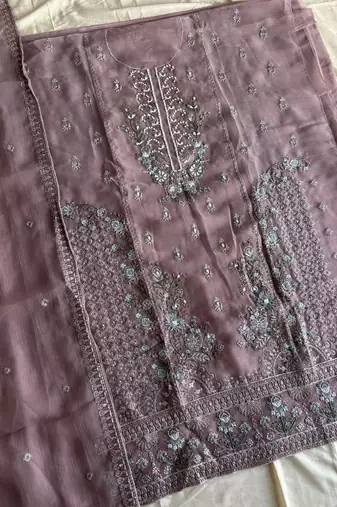 Heavy chiffon silk pink hand embroidered straight suit for women wedding
