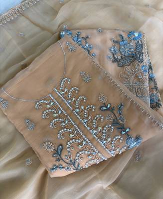 Heavy chiffon silk yellow hand embroidered straight suit for women wedding 3