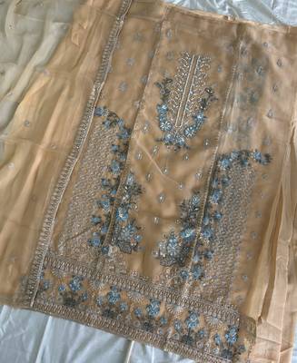 Heavy chiffon silk yellow hand embroidered straight suit for women wedding 4