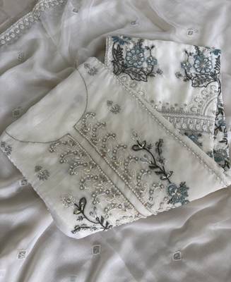 Heavy chiffon silk white hand embroidered straight suit for women wedding 3