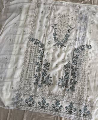 Heavy chiffon silk white hand embroidered straight suit for women wedding 4