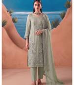 Heavy chiffon silk green hand embroidered straight suit for women wedding