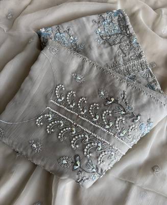 Heavy chiffon silk green hand embroidered straight suit for women wedding 3