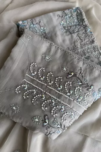 Heavy chiffon silk green hand embroidered straight suit for women wedding